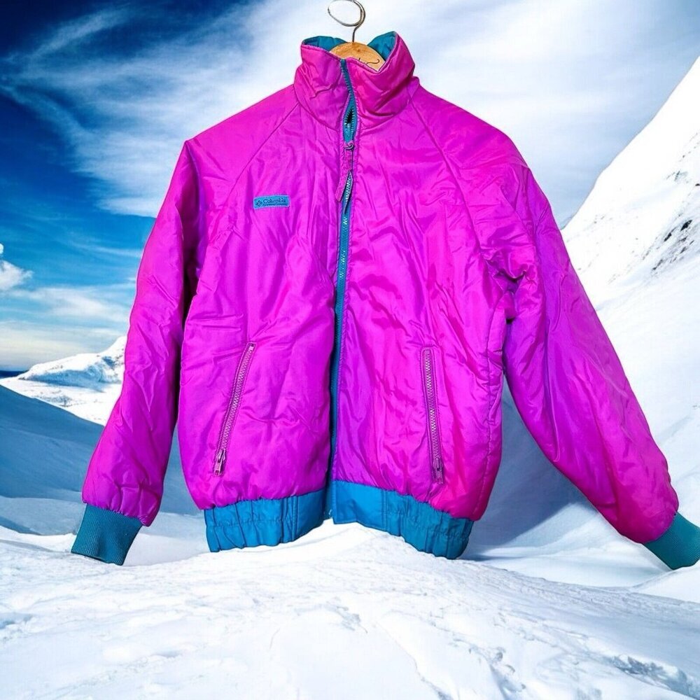 Vintage Columbia Jacket Womens Medium Purple Teal Reversible Coat 90s Radial Sle